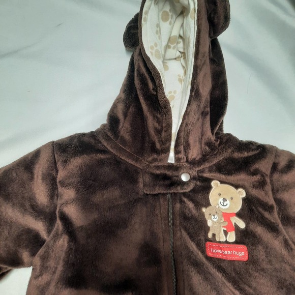 Just One You by Carters Fleece Brown Bear One Piece Zip Up Winter Coat NB - Picture 4 of 5